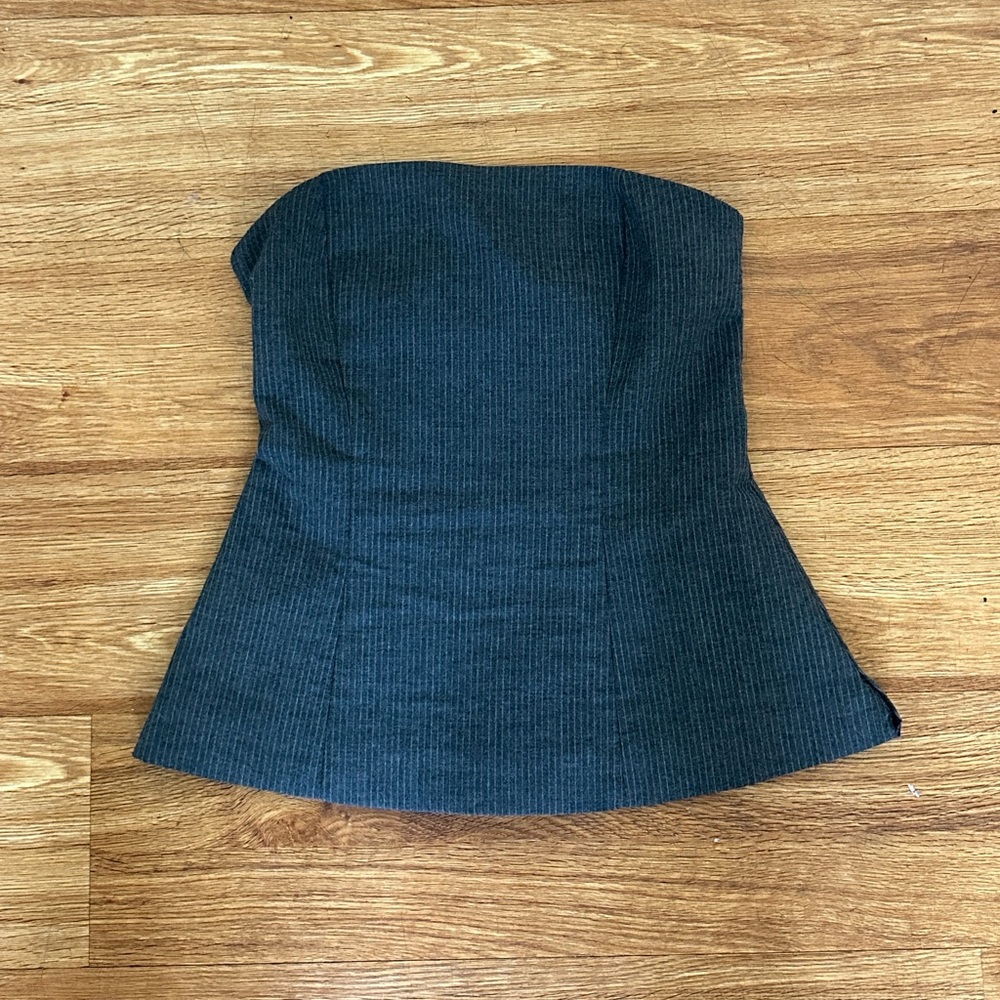 Zara Grey Pinstripe Corset Style Strapless Tube Top